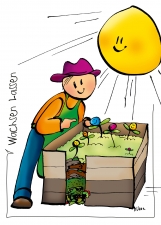 Beispielbild: Gärtner vor einem Beet, die Sonne scheint.